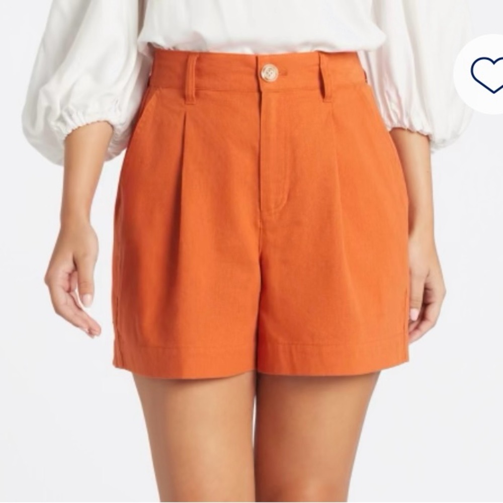 Women's Orange Pleated Shorts